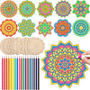 Vercraft 28 Pcs Wooden Mandala Painting Set 10 Mandala Unfinished Wood Cutouts with 18 Colored Pencil for Mandala Making Kit Man
