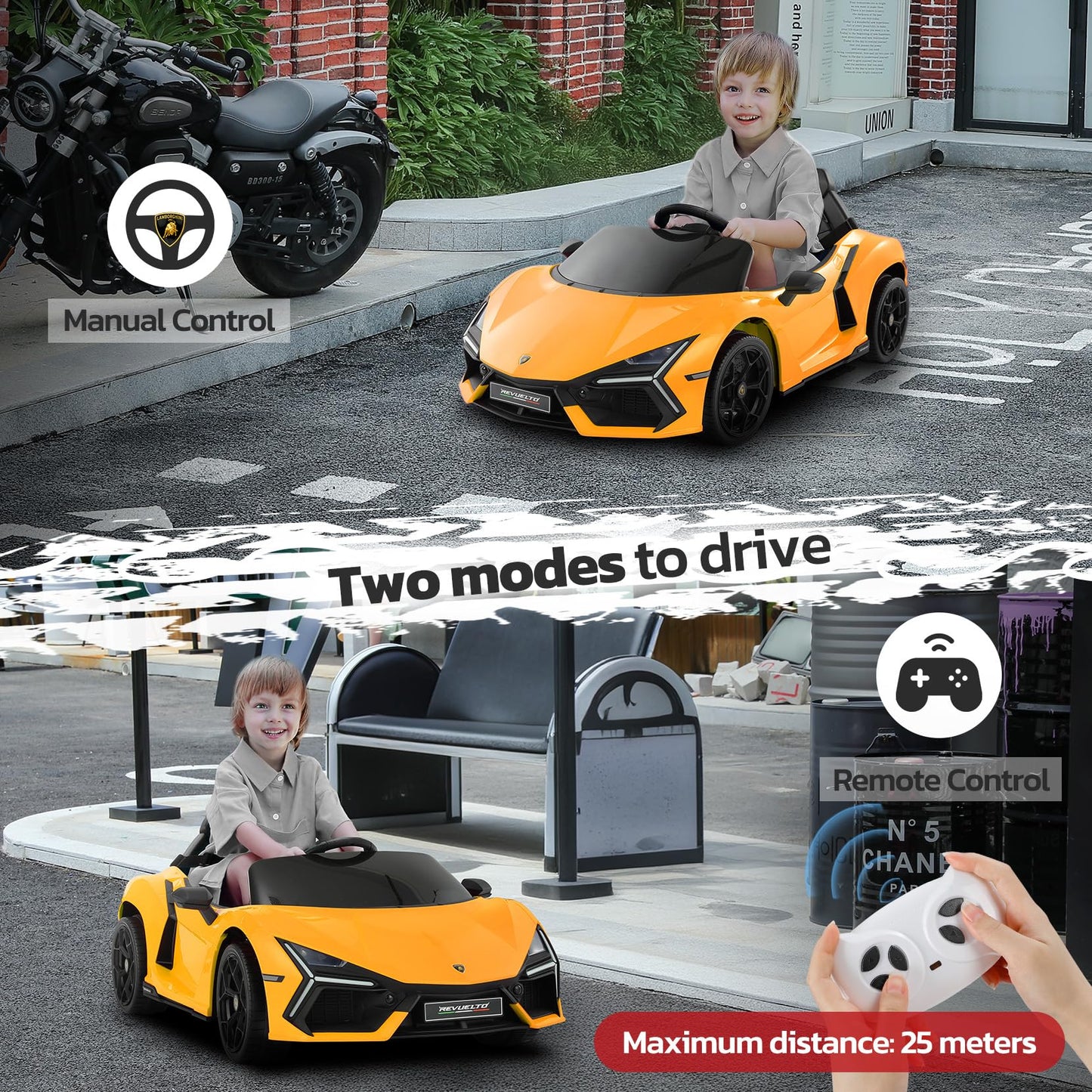 Elemara Lamborghini Electric Vehicle With Scissor Door,Kids Cars To Drive With Remote Control,12V Ride On Toys With Led Light,Bluetooth,Mp3 Player And Wide Seat(Yellow)