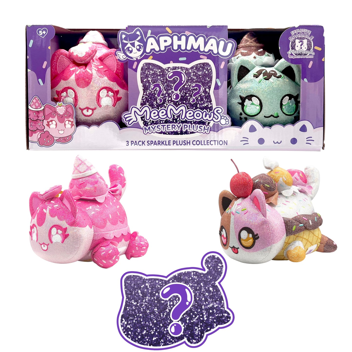 Aphmau 6 Meemeow Plush 3-Pack, Ice Cream Surprise Box That Includes 2 Ice Cream Sparkle + 1 Exclusive Mystery Sparkle, Offici