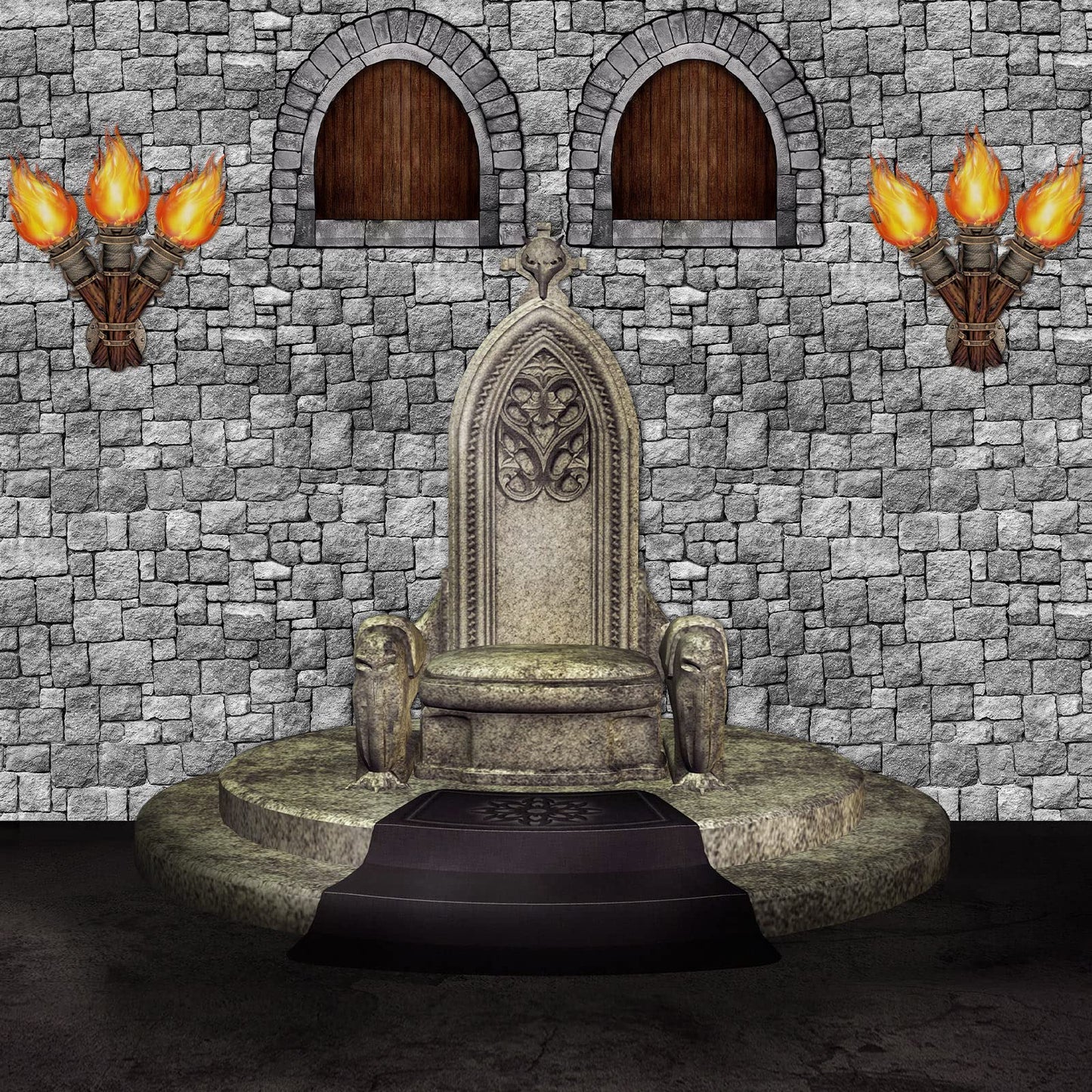 Zonon 11 Pcs Medieval Scene Setter Set Window Torch Props Plastic Brick Tablecloth Knight Themed Castle Decorations Medieval Par