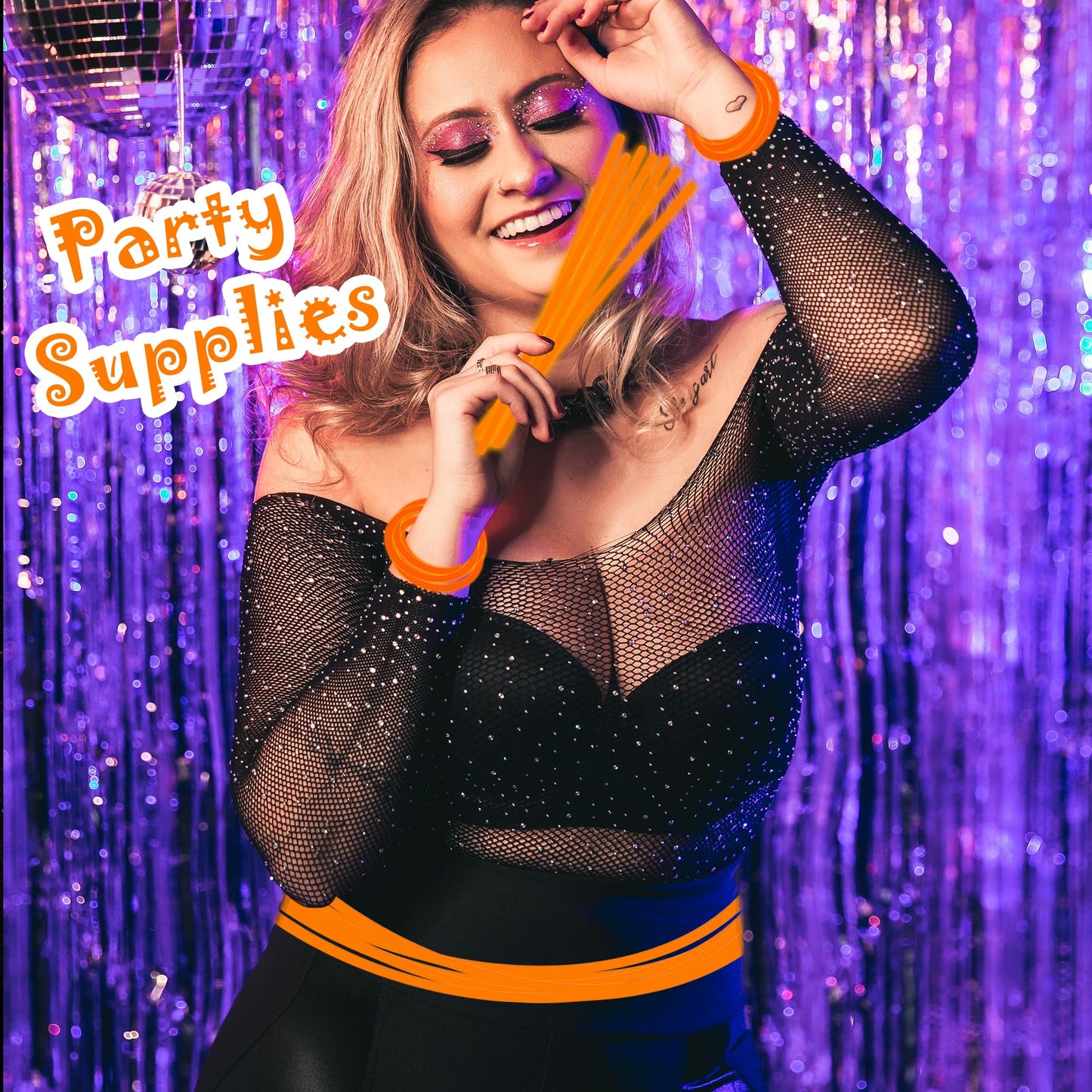 Ilhsty 100 Pcs 8'' Orange Glow Sticks Glow In The Dark Party Favors Supplies Bright Glowsticks Necklaces Bulk For Christmas Hall