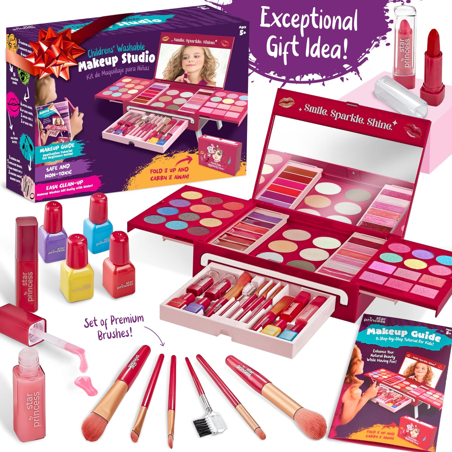 Kids Makeup Kit For Girls - Non-Toxic Real Washable Make Up Set For Little Girls - Pretend Play Toy Birthday Gift Idea For Girl