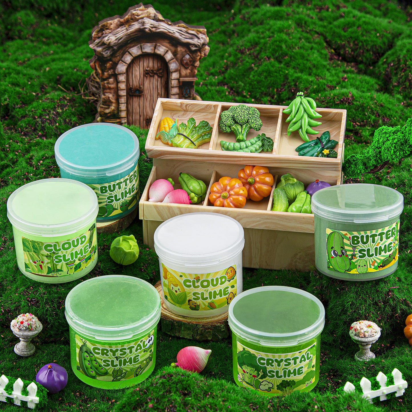 6 Packs Gradient Green Slime Kit - Cloud Slime, Butter Slime & Clear Slime, Crunchy Slime For Kids With Various Slime Add-Ins, Non Sticky Slime Party Favors For Girls And Boys, 360Ml Vegetable Slime