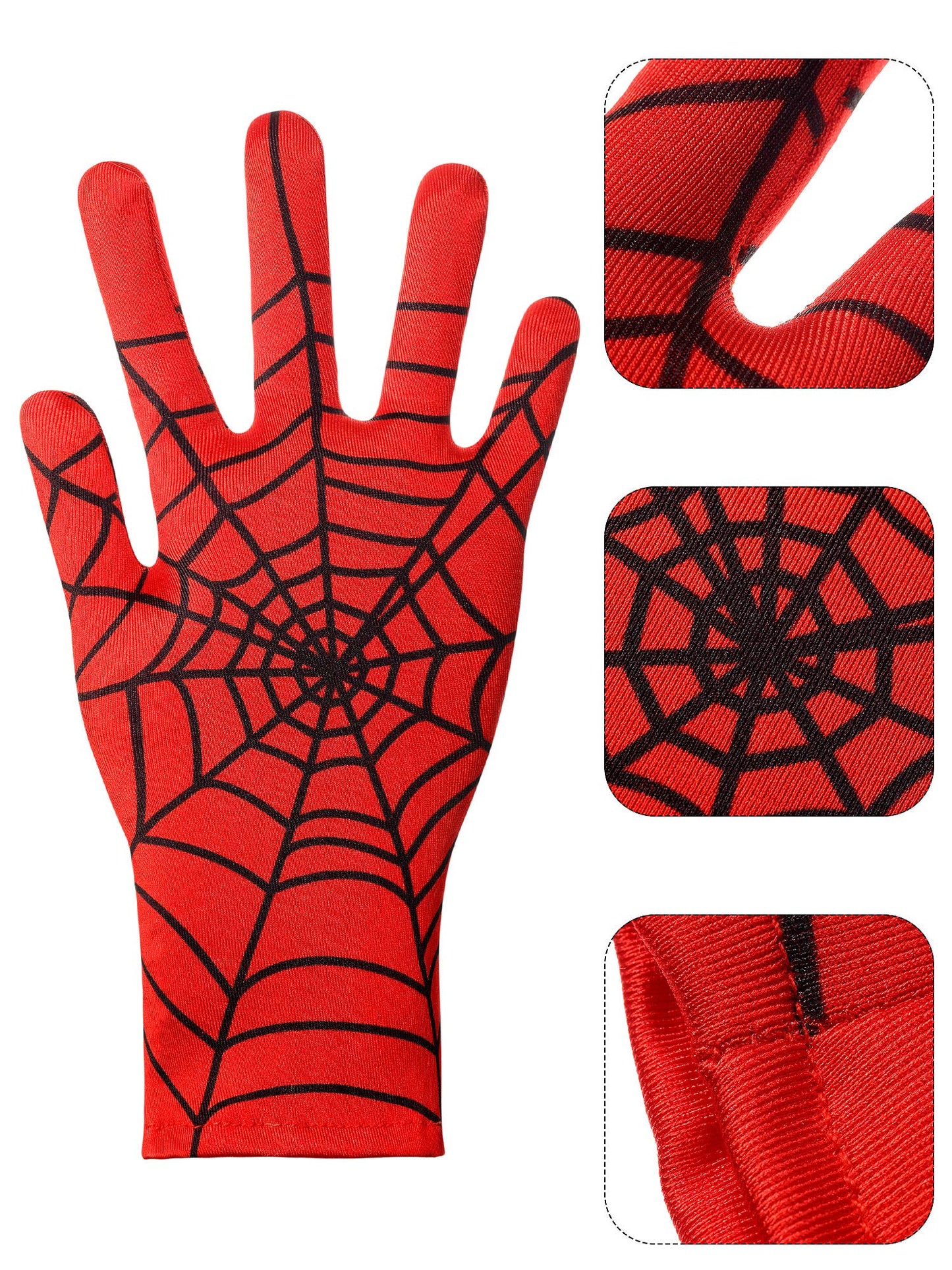 Geyoga 2 Pairs Spider Web Gloves Halloween Spider Gloves Red And Black For Halloween Masquerade Homecoming Cosplay (Child)