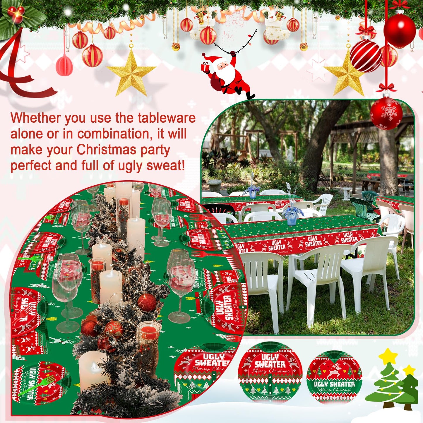 98 Pcs Christmas Ugly Sweater Party Supplies Tacky Sweater Party Plates Tablecloth Xmas Party Decorations For Christmas Holiday