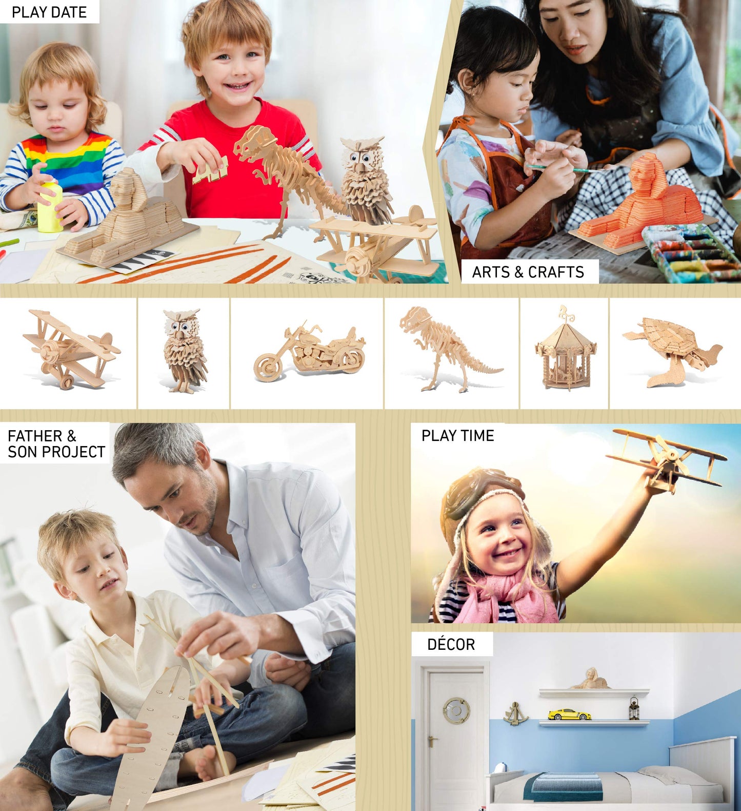 Puzzled 3D Puzzle Sphinx Wood Craft Construction Model Kit, Unique, Fun And Educational Diy Wooden Toy Assemble Model Unfinished Crafting Hobby Puzzle To Build And Paint For Decoration 161 Pieces Pack
