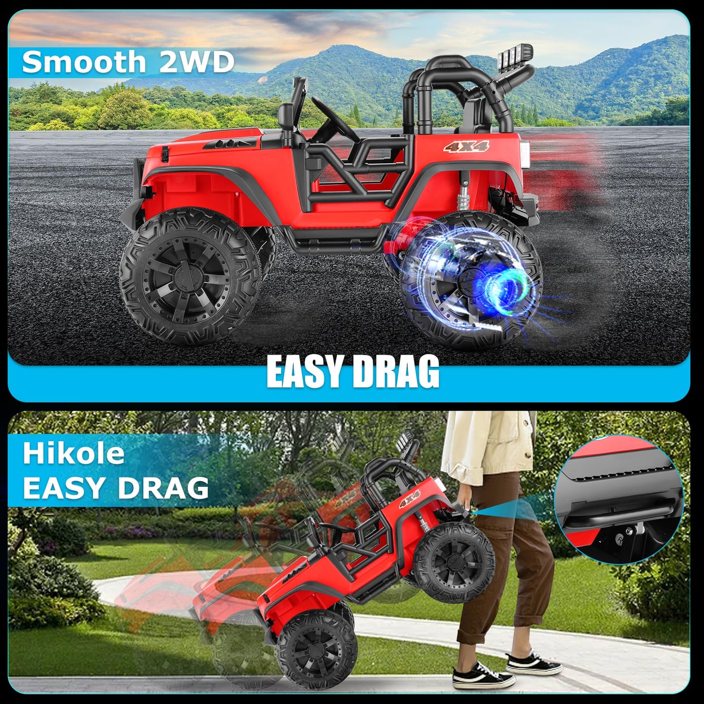 Hikole 2 Seater Ride on Car with Remote Control - 24V Battery Powered Electric Truck for Kids, 2x200W Strong Motor, Spring Suspe
