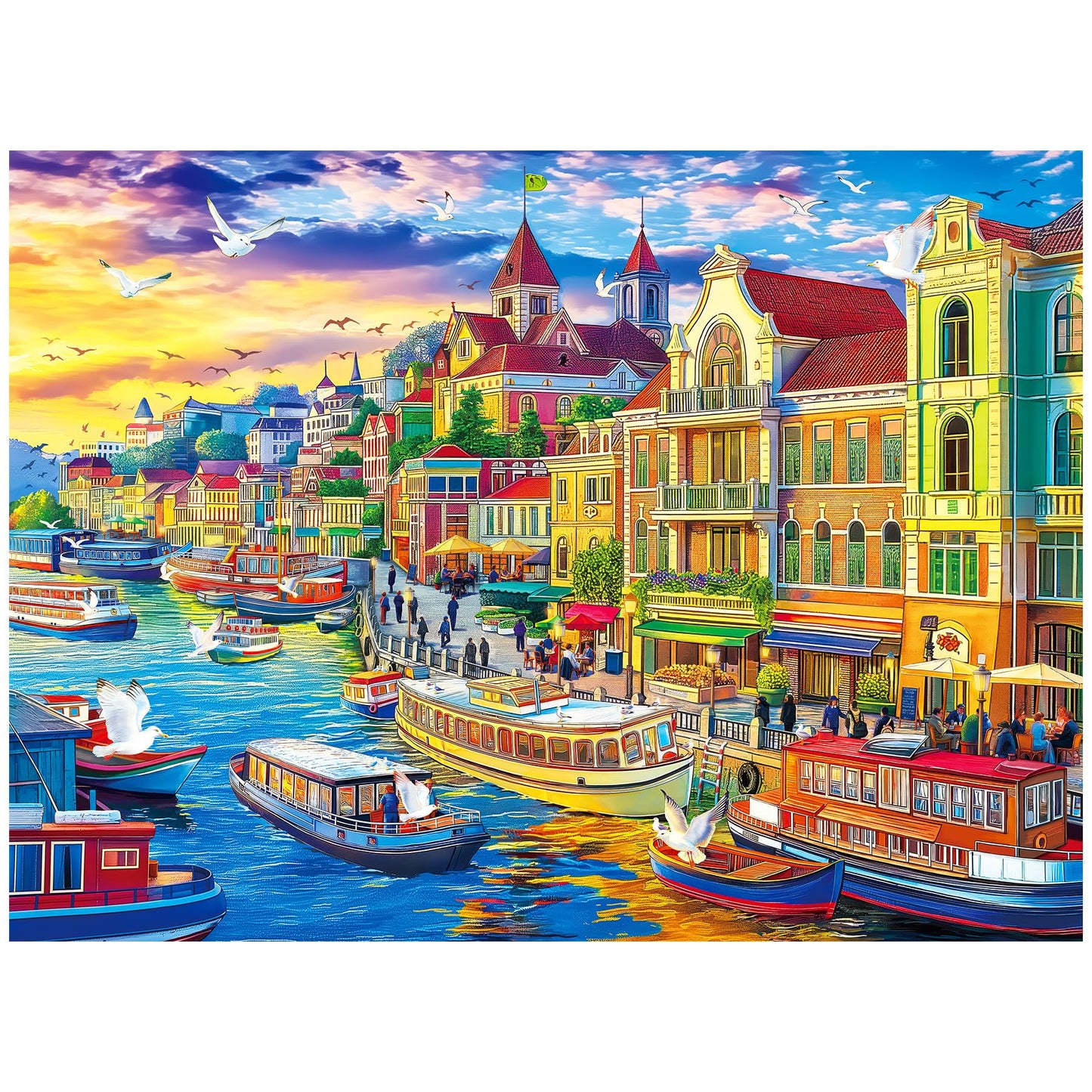 All4Jig Harbor City Fun Jigsaw Puzzles For Adults And Kids, 500 Pieces, 20.47'' X 14.96'', Christmas Secret Santa Gift, White El