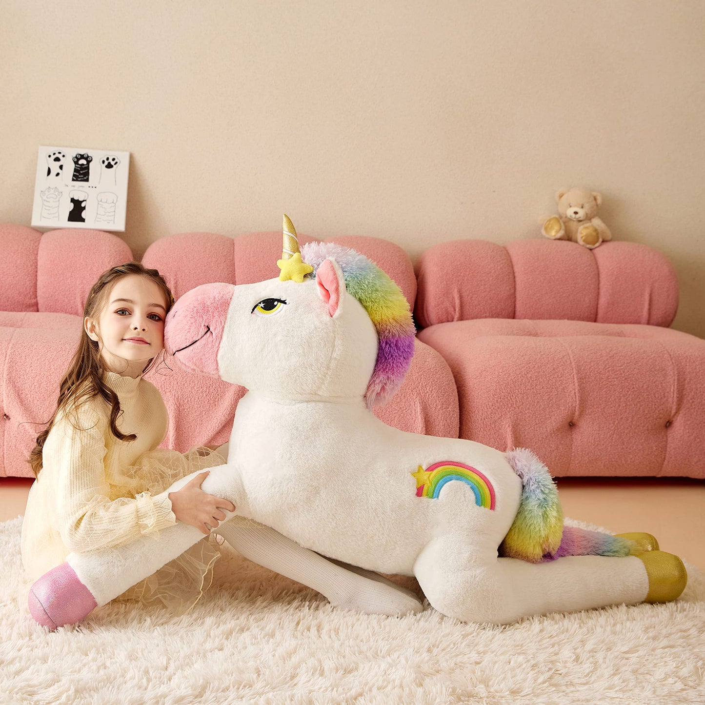 Tumyay Giant Unicorn Stuffed Animal Plush Soft Toy,51'' Large Jumbo Cute Big Size Huge Fluffy Plushie,Birthday Gifts For Kids