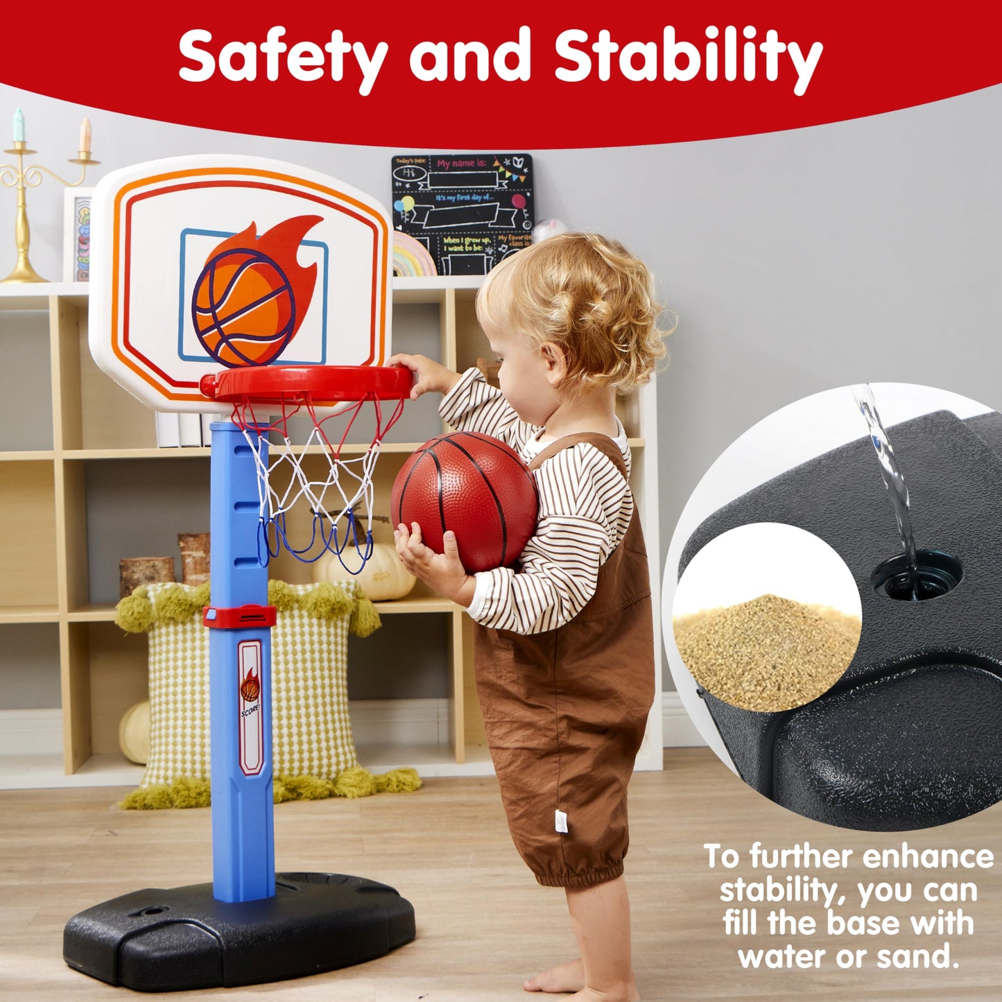 Joyin Toddler Basketball Arcade Game Set, Adjustable Basketball Goal With 4 Balls For Kids Indoor Outdoor Play, Carnival Games, Christmas Birthday Gift For Boys Girls Age 1 And Up - Air Pump Included