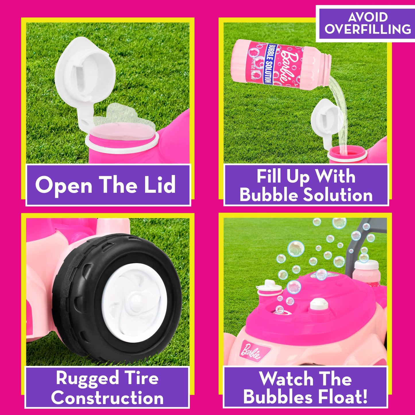 Barbie Bubble Lawn Mower for Toddlers, Bubble Blowing Machines, Indoor and Outdoor Gardening Toy, Birthday, Party Favor for Pres