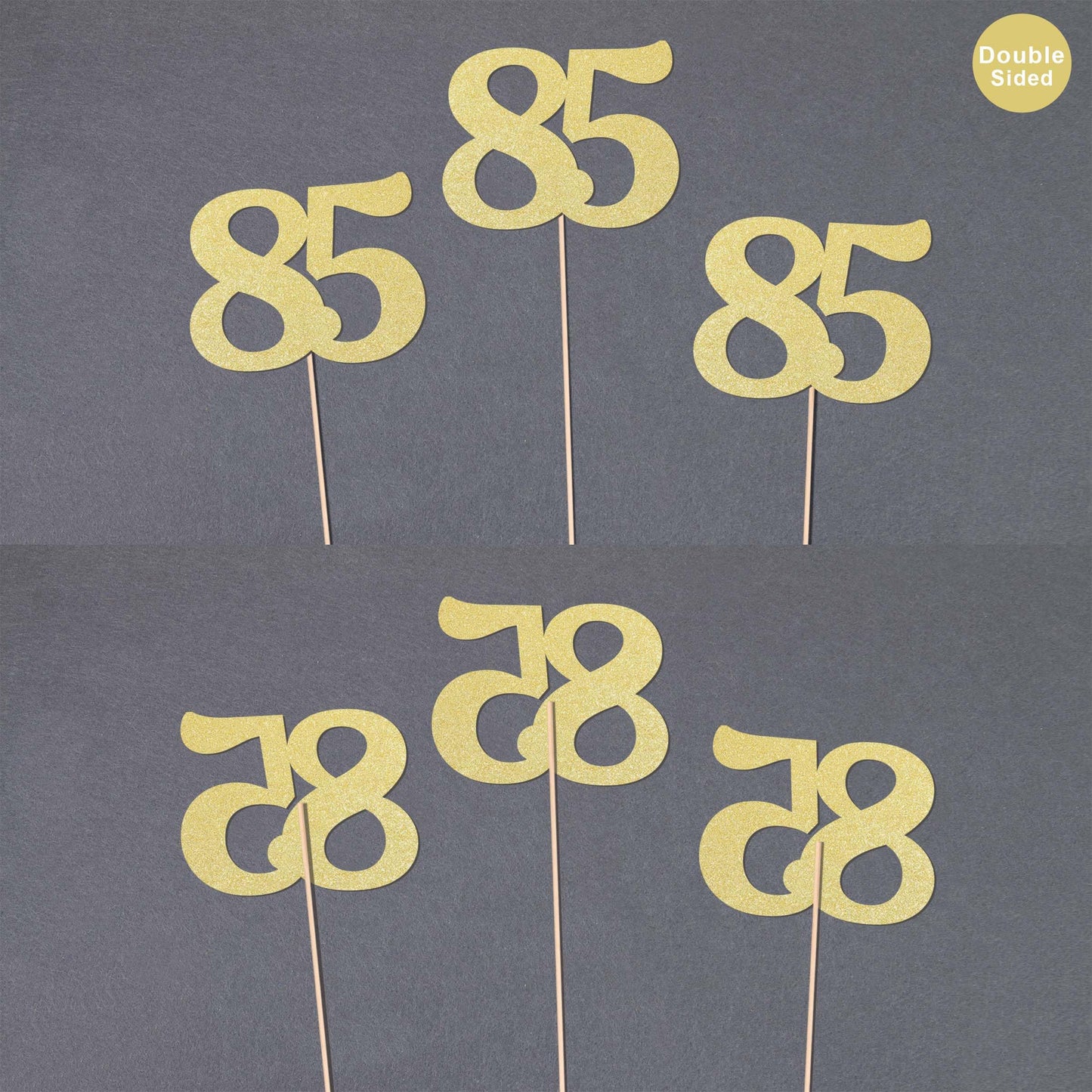 Gexolenu No 85, 10 Pack Double-Sided Gold Glitter 85Th Birthday Centerpieces For Tables, Number 85 Birthday Table Toppers Party