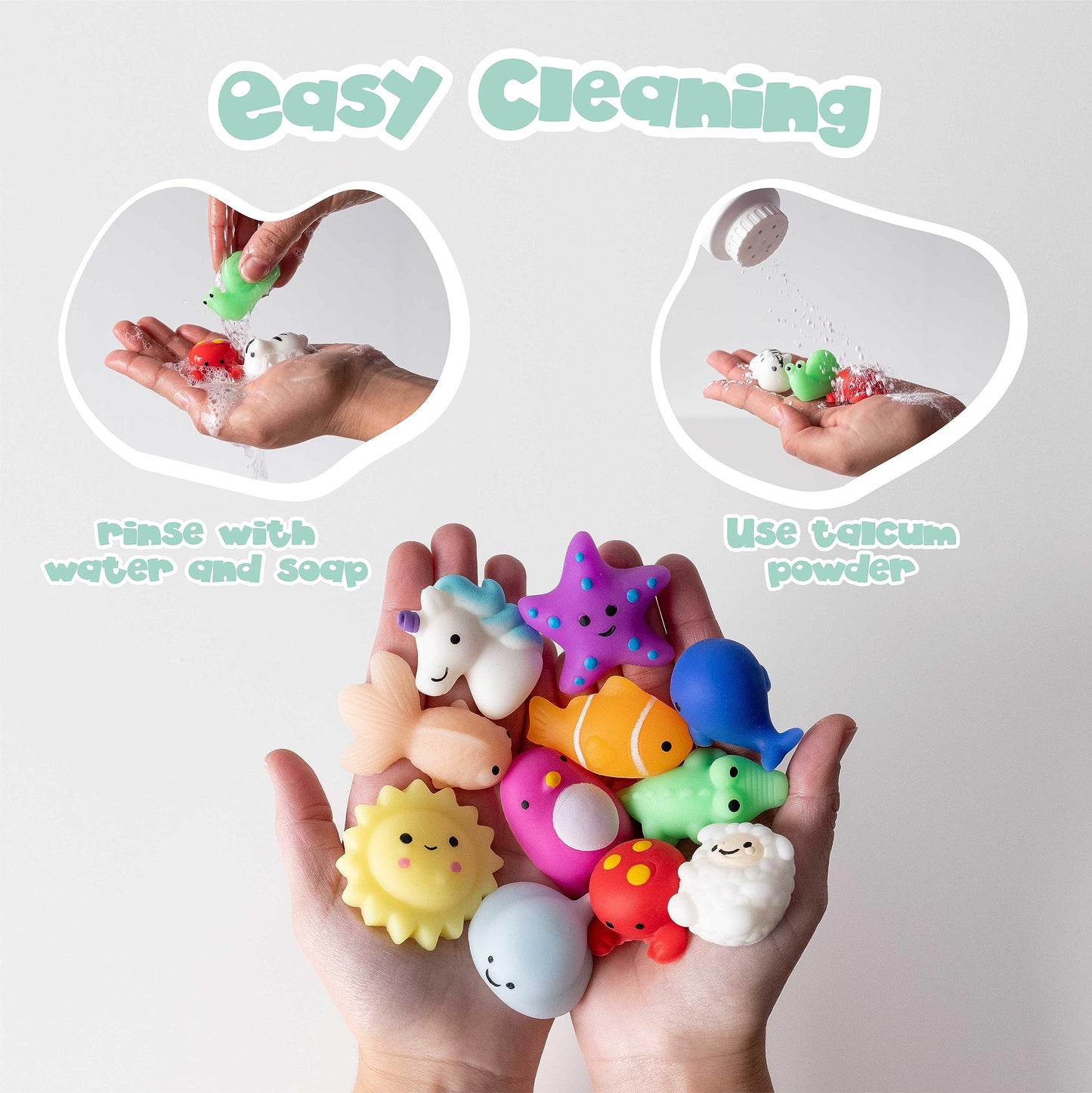 BONNYCO Mochi Squishy Toys 160 Pack - Rubber Mini Fidget Toys for Kids, Hellblau, Ideal for Party Favors & Goodie Bags