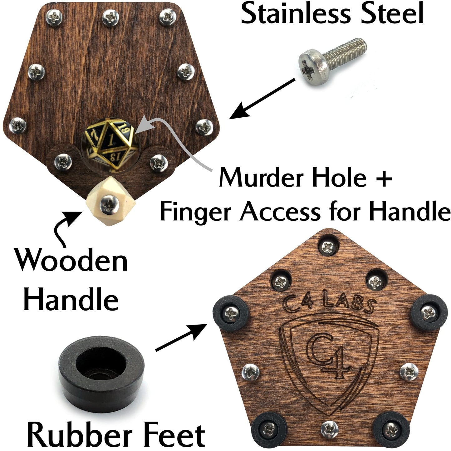 C4Labs DnD Dice Jail | Metal Bars | Cage for Bad Dice | Prison | Fits Full Set of Dice (Walnut)