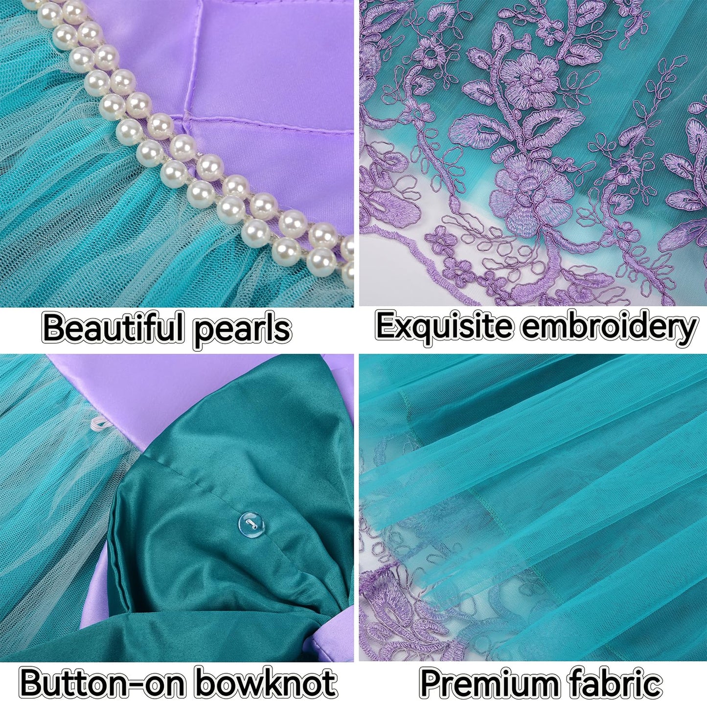 Elefairy Little Mermaid Costume For Girls Ariel Dress Up Outfit Kids Mermaid Birthday Party Gown Halloween Costume (8-9 Years/15