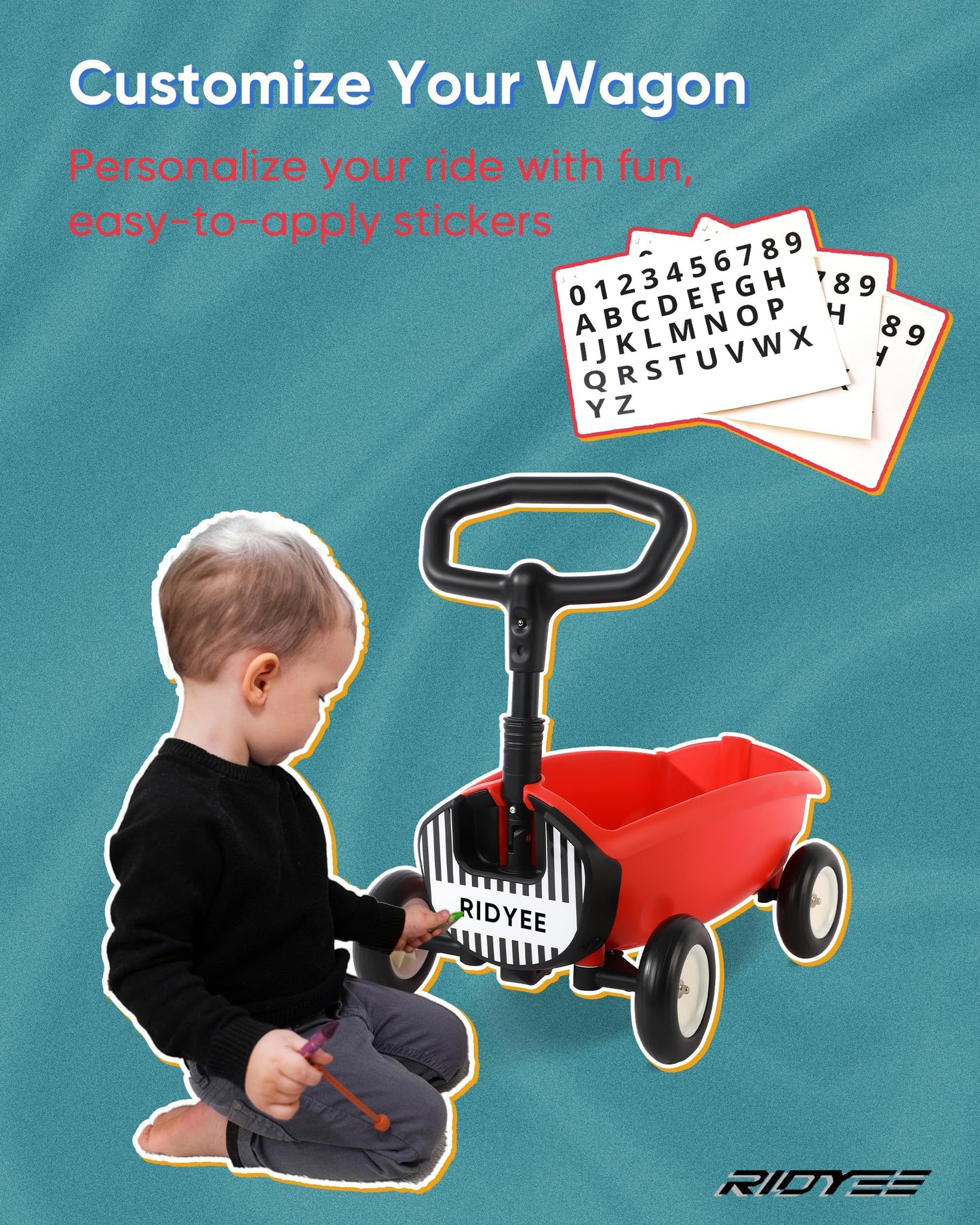 Ridyee 2-In-1 Toy Wagon For Toddlers 1-3, Kids Wagon With Removable Seat And Adjustable Handlebar, Pull-Along Wagon, Baby Push W