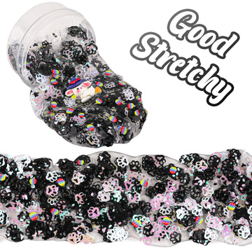 Black & White Cat's Paw Glitter Sequins Slime, Good Stretchy Crunchy Slime, Slime Party Favors for Kids, Slime Sensory Toys, Gir