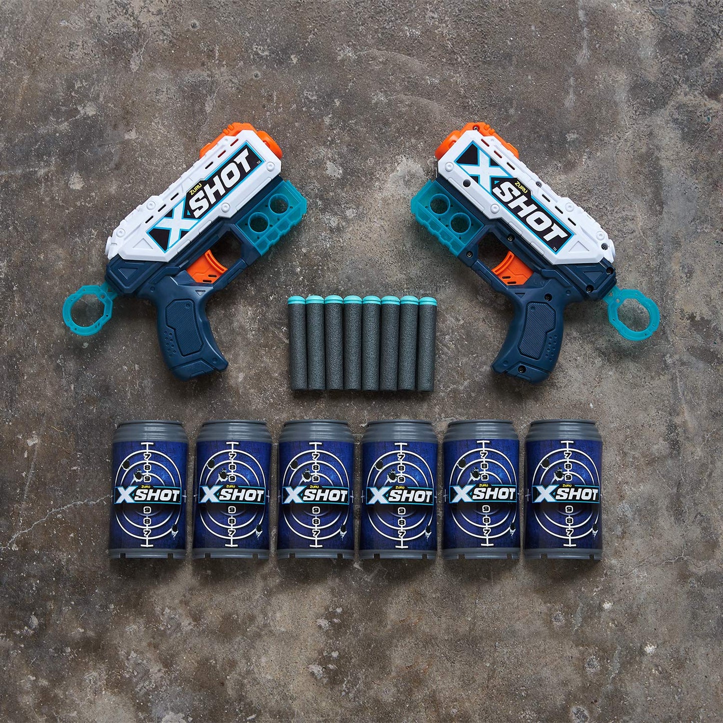 Xshot Excel Double Kickback Foam Dart Blaster Combo Pack (8 Darts, 6 Cans) By Zuru