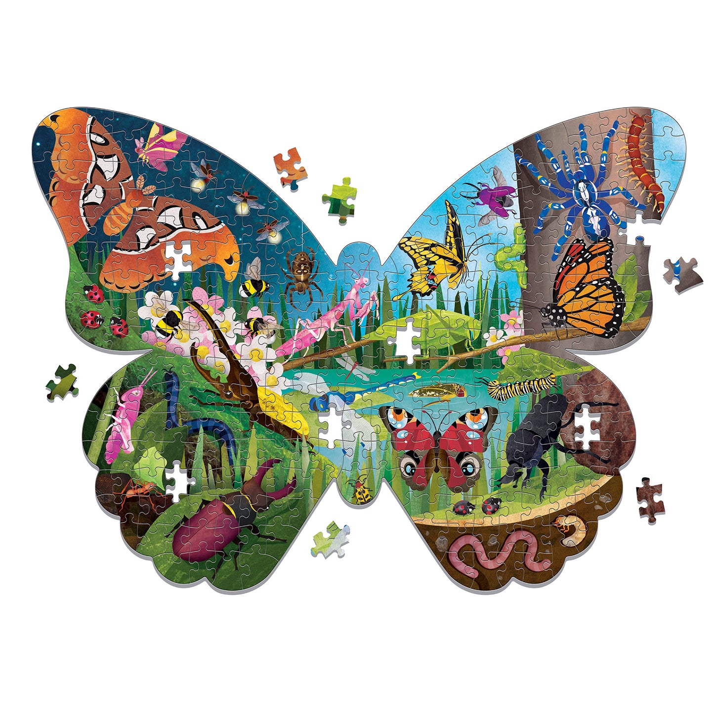 Mudpuppy Bugs & Butterflies 300 Piece Shaped Scene Puzzle Featuring Colorful and Fun Illustrations, Provides Hours of Puzzling F