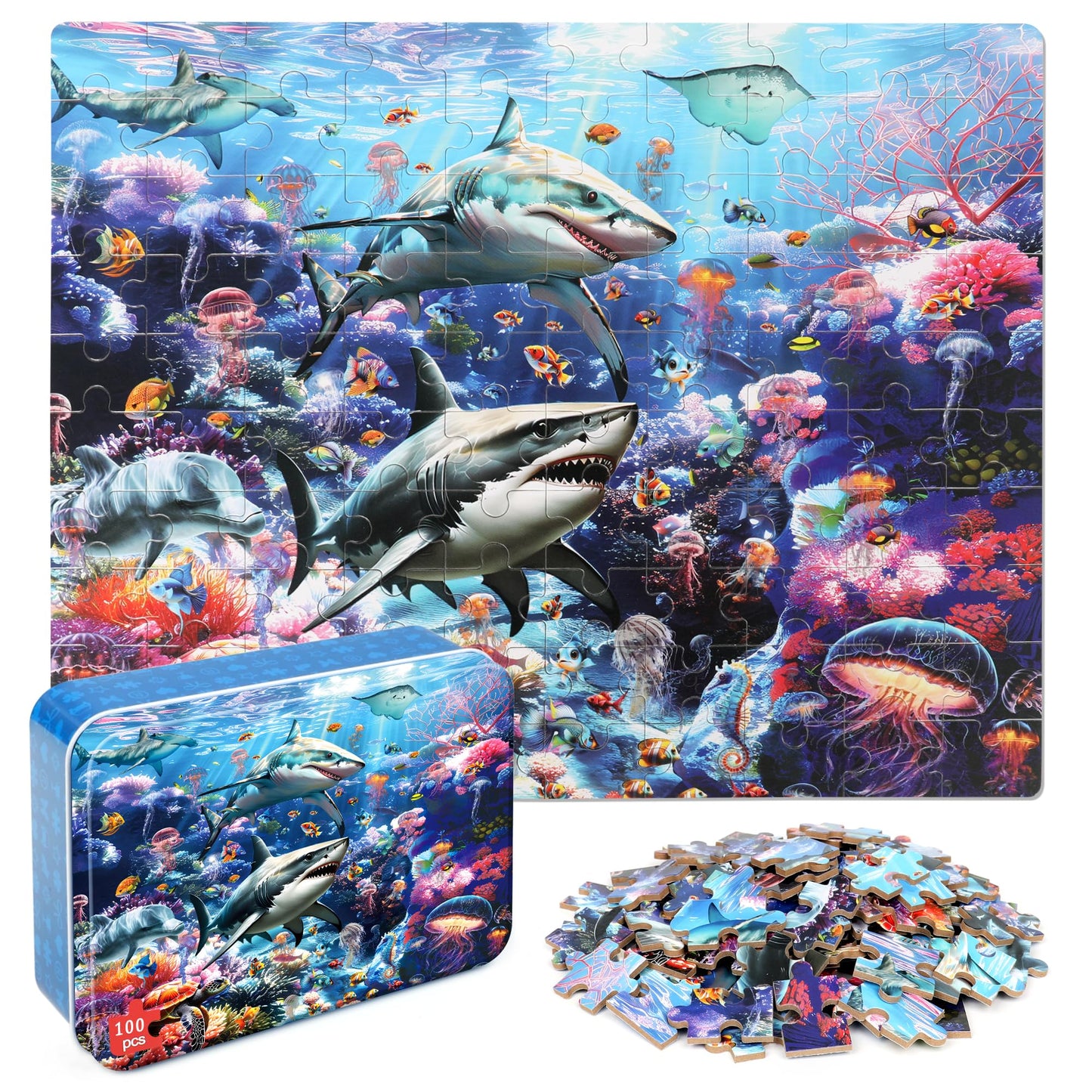 Lelemon Puzzles For Kids Ages 4-6 6-8 8-10 100 Pieces Jigsaw Puzzles For Kids Underwater World Ocean Learning Educational Puzzle