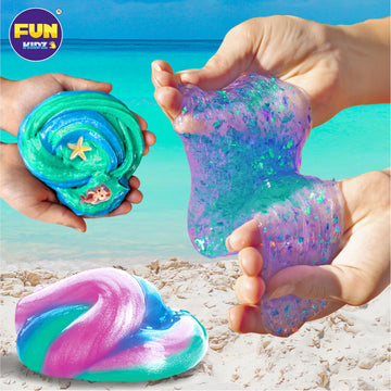 FUN KIDZ Mermaid Slime Kit - Summer Gift for Girls, DIY Glitter Metallic Slime, 10.24"x7.48", Multicolored, Ages 8-12
