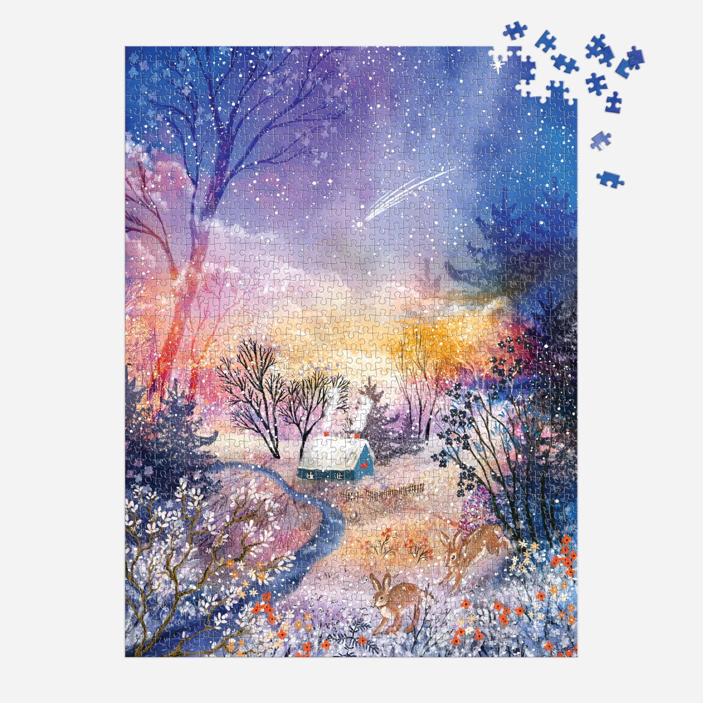 Galison Enchanted Snowfall - 1000 Piece Foil Jigsaw Puzzle Featuring A Beautiful Snowy Winter Landscape Under The Starry Sky