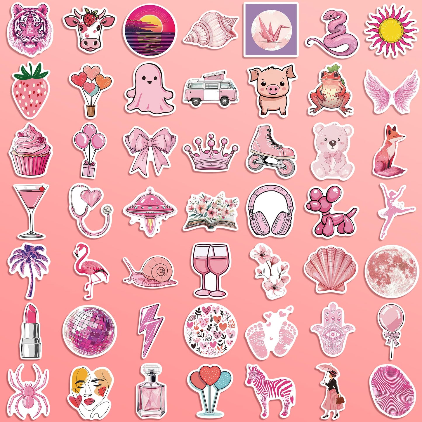 102 Pcs Preppy Stickers,Pink Stickers Supplies Pink Party Suitable For Unique Designed Vinyl Waterproof Stickers For Hydroflask
