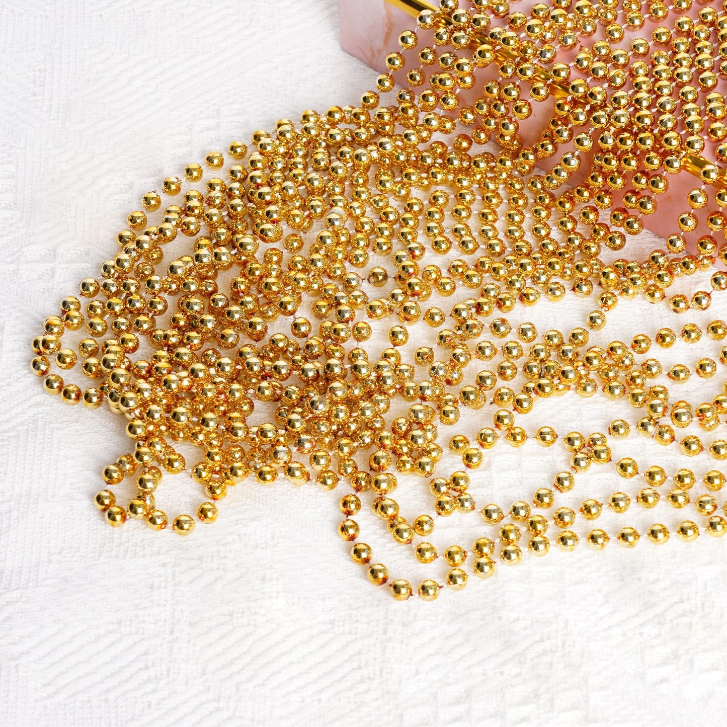 ZZYFGH 33'' 7mm St Patricks Day Beads Necklace, Mardi Gras Beads Necklace Bulk, Metallic Gold Beaded Necklace, Party Costume Nec