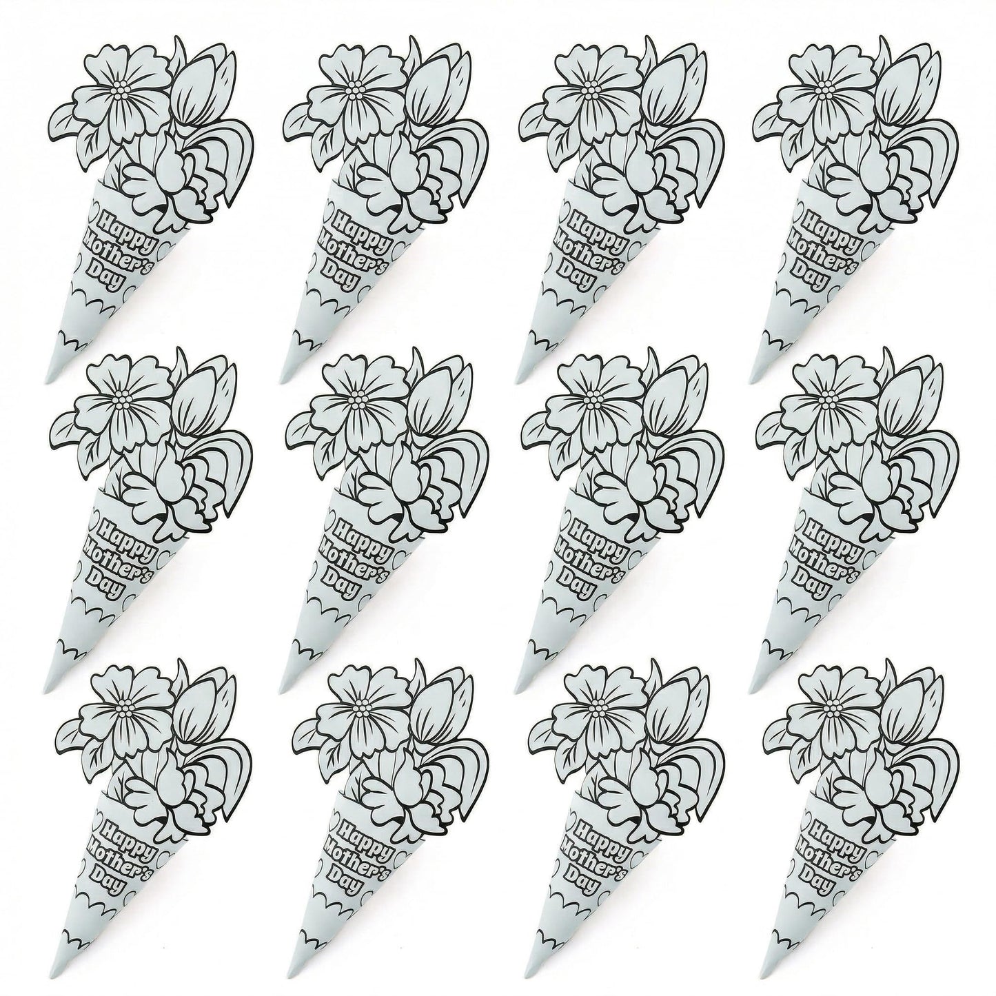 Fun Express Paper Flower Bouquet Kit for Kids - 12 DIY Flower Craft Kits for Mothers Day Crafts for Kids Classroom | Color Your