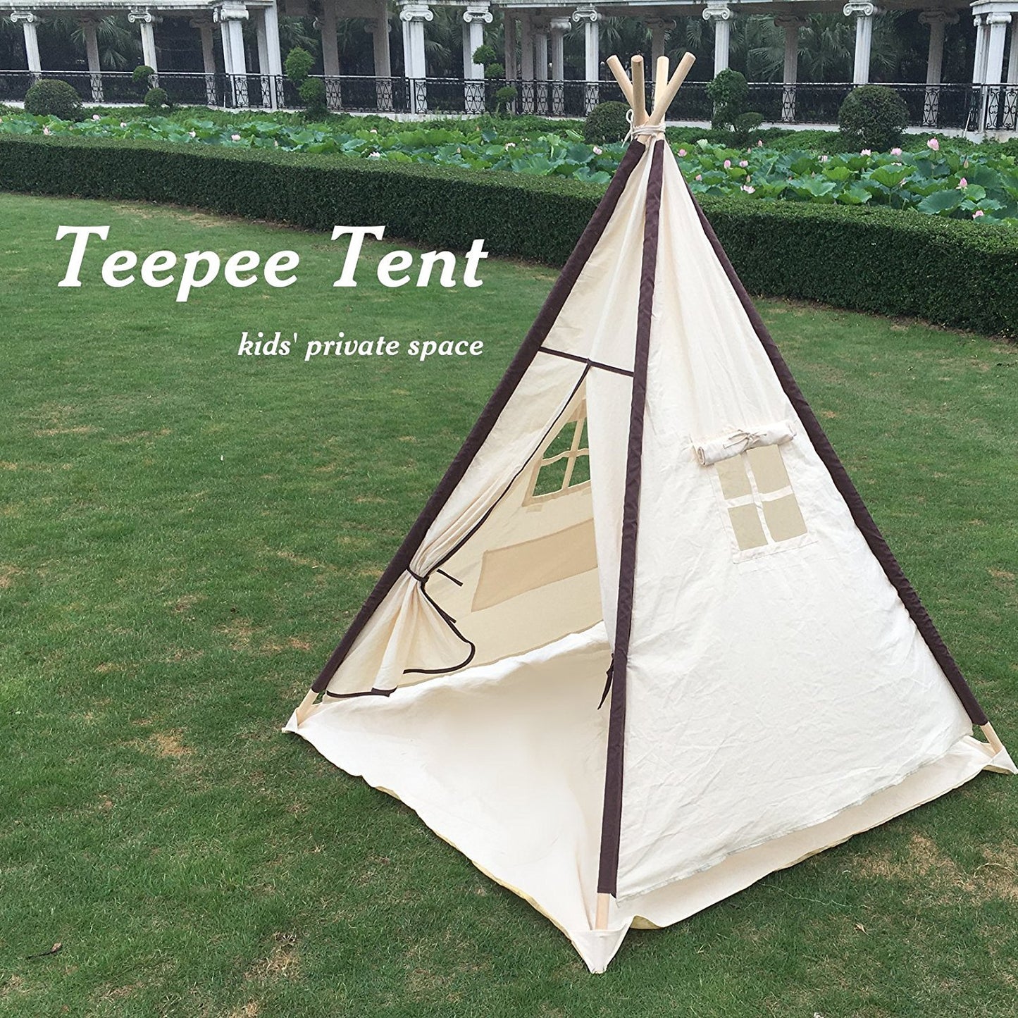 Lavievert Natural Canvas Teepee Tent for Kids, Foldable Teepee Play Tent with A Water Resistant Bottom Mat, Present Playhouses f