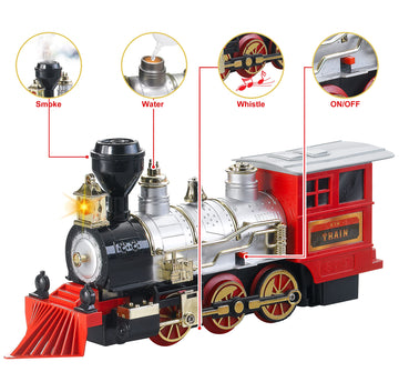 Christmas Toy Train Set, Electric Train Gift With Light, Music & Real Smoke, Travel Train Toys With Steam Locomotive, Present Fo