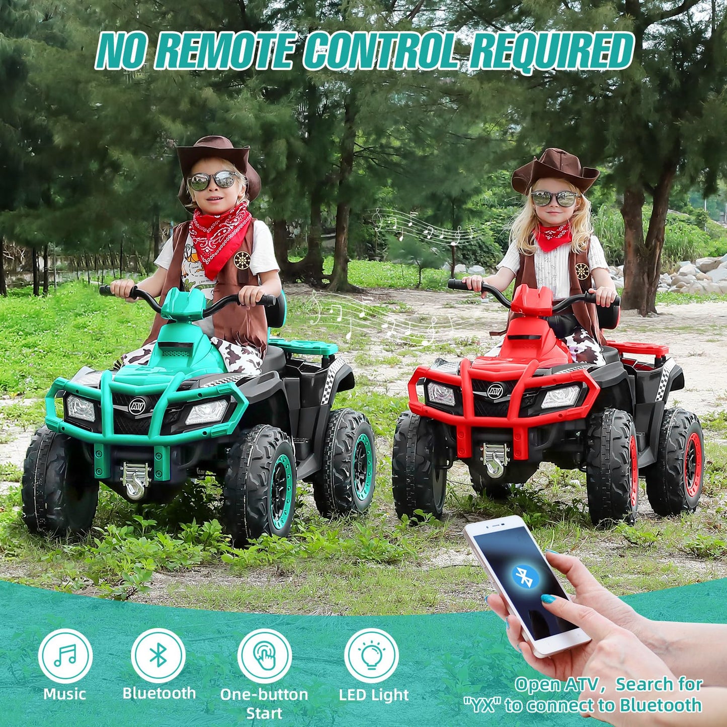 Elemara 2 Seater Kids Atv,Big Kids Ride On Atv Electric 4 Wheeler With 10Ah Battery, 4Mph Max Speed, Electric Car,Led Headlights