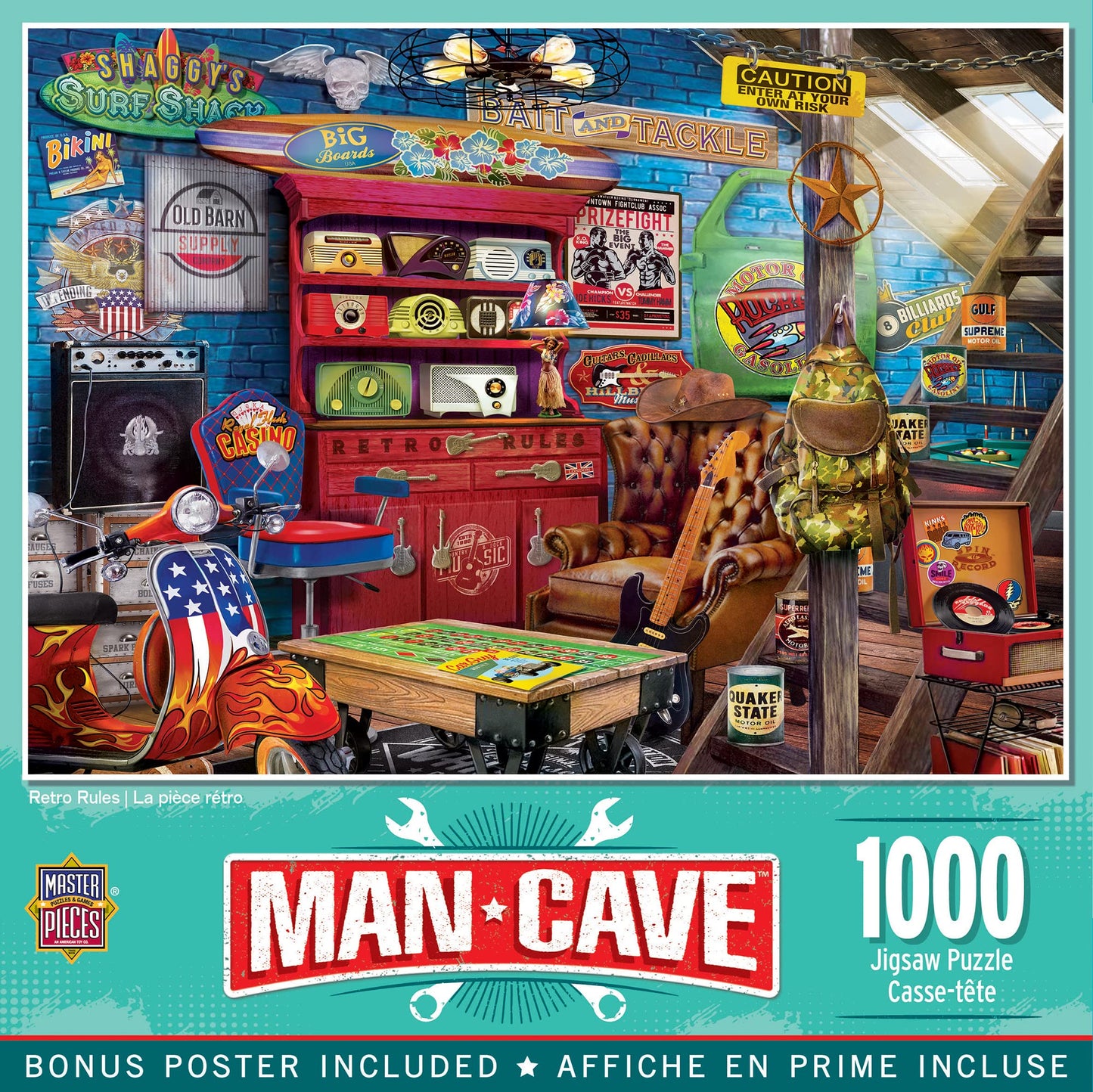 Man Cave - Retro Rules 1000pc Puzzle - Jigsaw Puzzle with Vibrant Artwork and Durable Pieces - Fun Family Activity Brain Challenge and Educational Entertainment for Kids Teens and mature-themeds