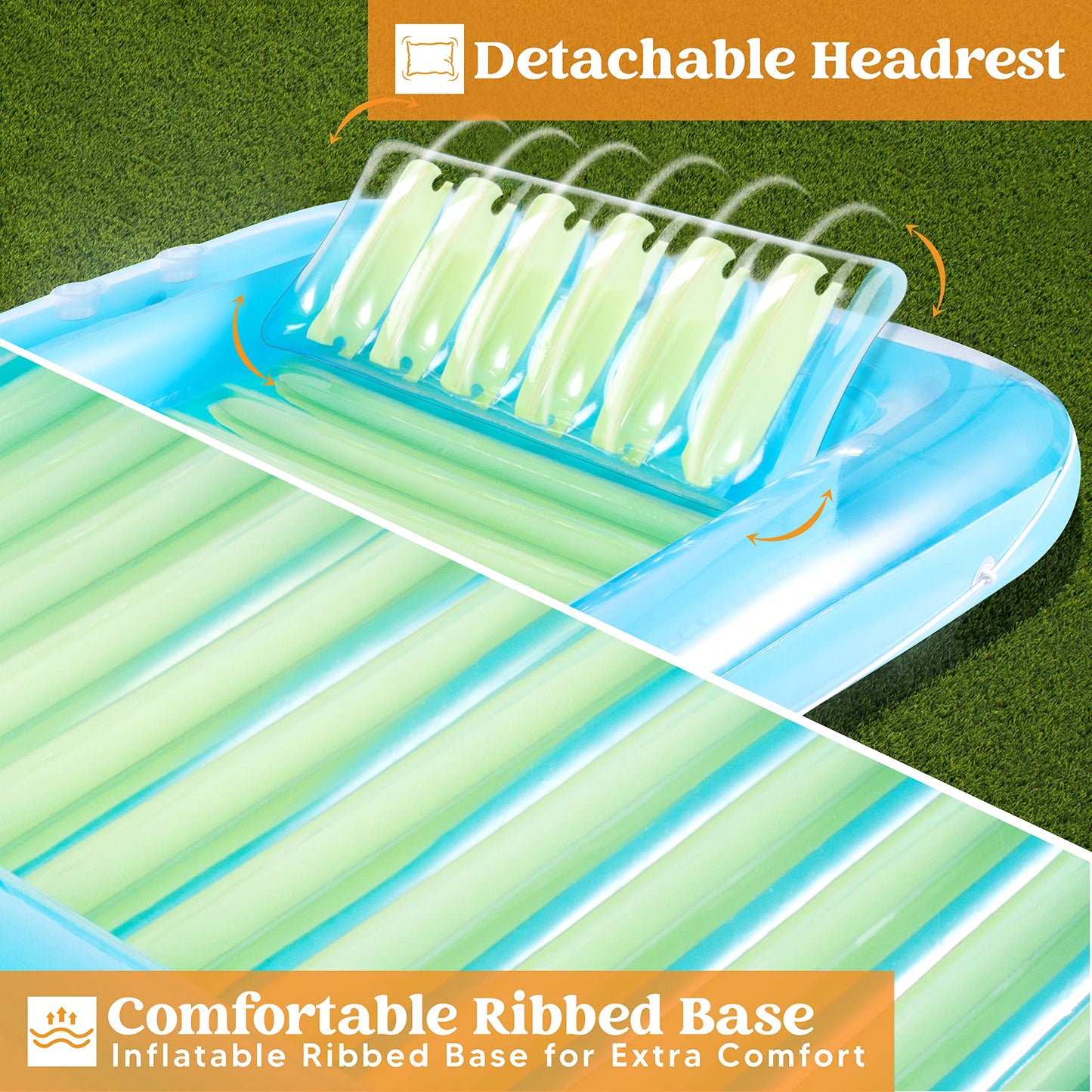 Sloosh Inflatable Tanning Pool Lounge Float 70 x 46 Sun Tan Tub mature-themed Pool Floats Raft for Pool Sunbathing Suntan Blow up Pool Lounger Tanning Bed Floatie for mature-themeds L-Blue Green