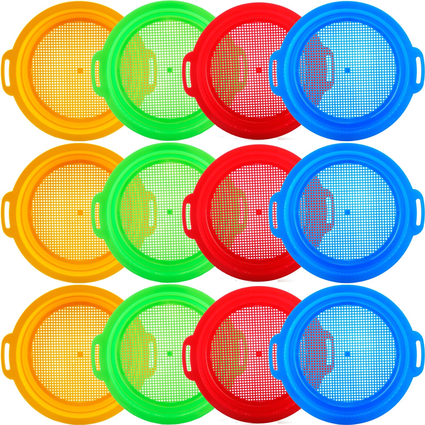 Restroma 12 Pack Kids Sand Sifter Sieve Plastic Sand Strainer Beach Toys Sifting Pan for Child Boys Girls Beach Finding Treasure