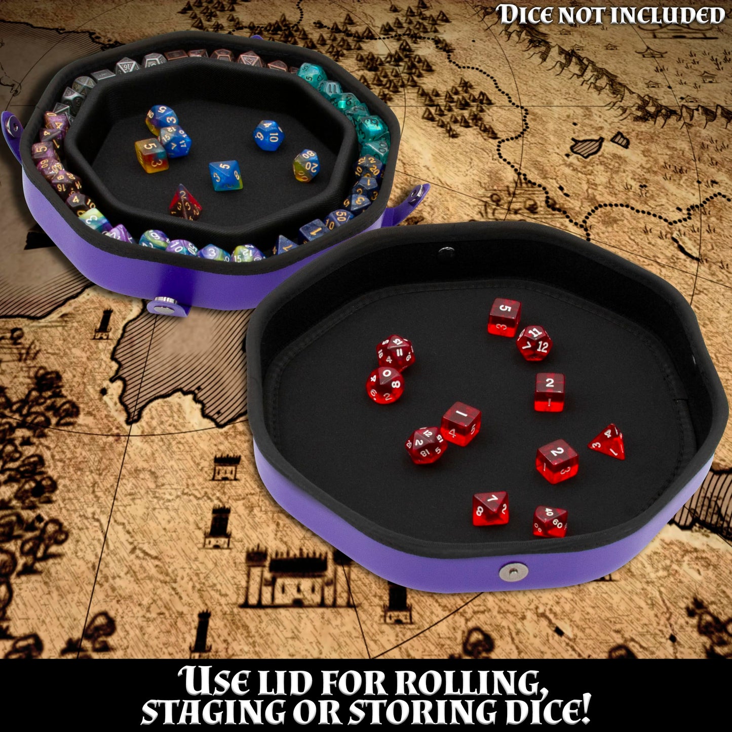 Casematix Dice Tray And Dice Storage Case For Up To 115 Rpg Dice - Dice Tray For Rolling With Magnetic Snaps, Embossed Tree Of L