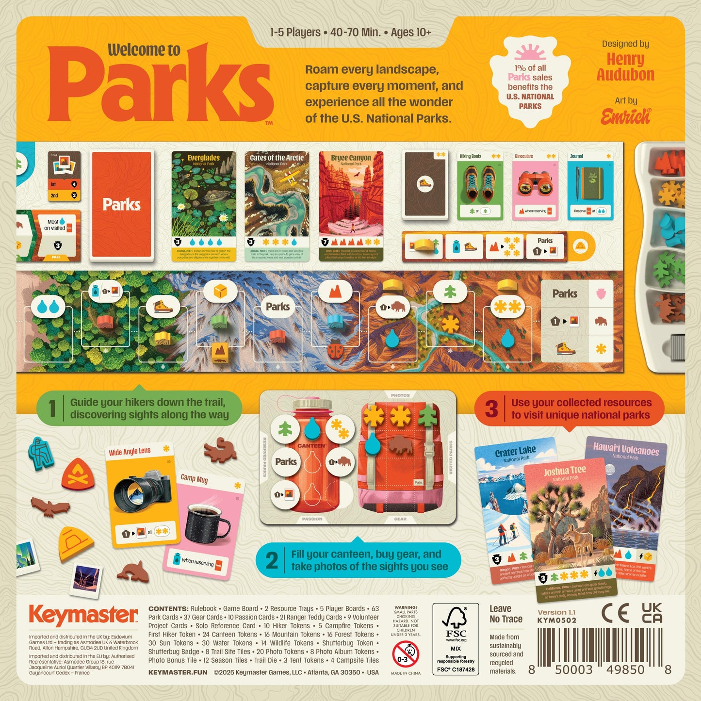 Keymaster Games Parks 2nd Edition - Strategy Game for Families, Ages 10+, 1-5 Players, 10.5"x2.75"x0.04", Wood