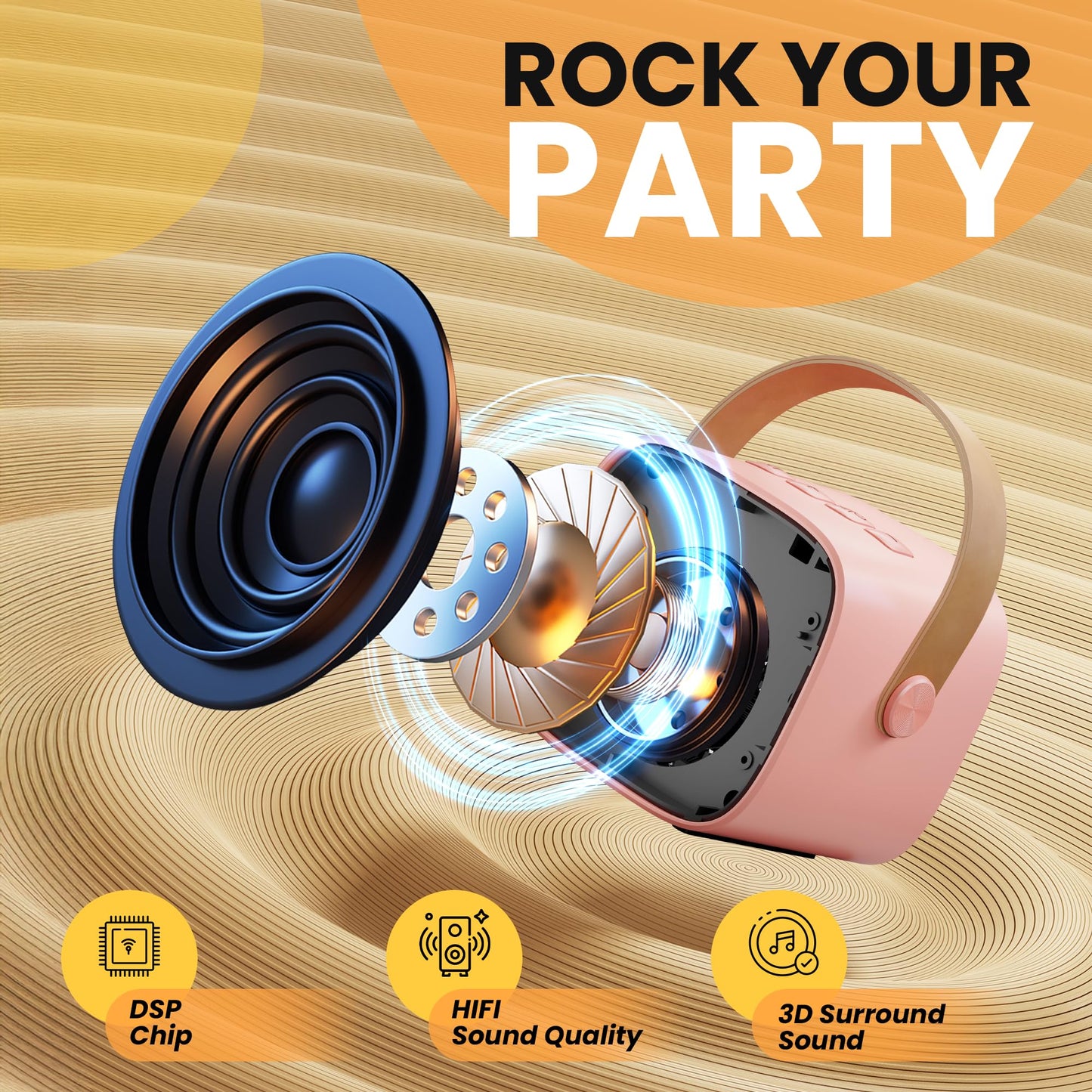 Yll Mini Karaoke Machine For Kids Adults: Portable Loud Speaker With 3 Wireless Microphones -Most Popular Birthday Party Gifts F