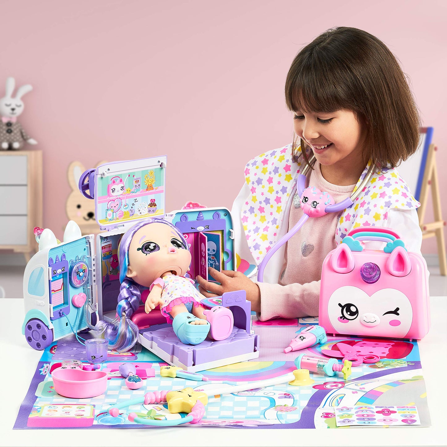 Kindi Kids Hospital Corner - Unicorn Ambulance - Playmat Included