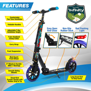 SereneLife Kick Scooter mature-themed Teenagers Kids- 2 Wheel Kids Scooter with Adjustable T-Bar Handlebar - Alloy Anti-Slip Deck - Portable Folding Scooters for Kids with Carrying Strap - Graffiti