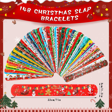LUYI 148 PCS Christmas Slap Bracelets Christmas Party Favors Supplies for Xmas Slap Snap Bracelets Bulk Christmas Toys for Chris