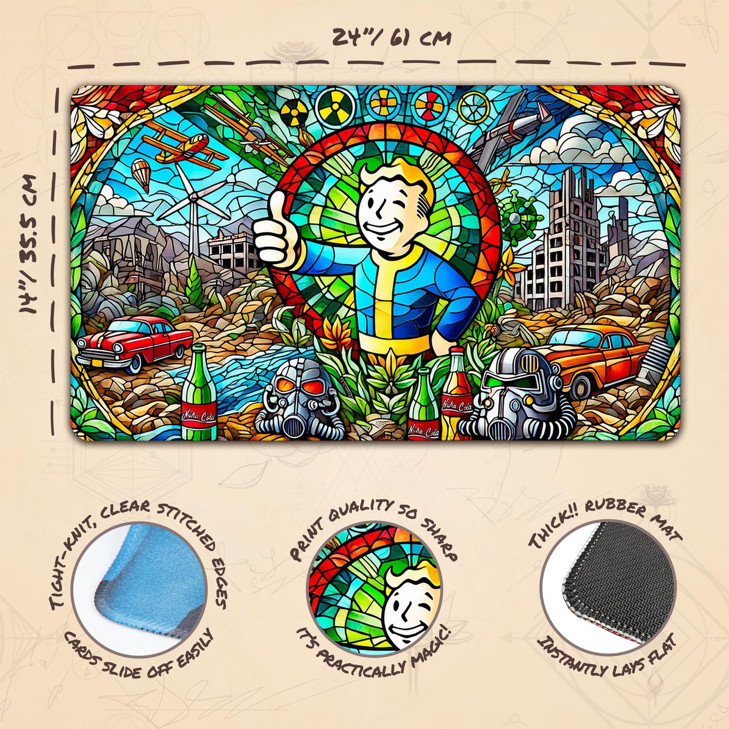 Wizcraft Gaming Paramint Stained Glass Fallout (Stitched) - Fallout, Mtg Playmat - Compatible With Magic The Gathering Playmat -