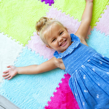 Large 16 Piece Carpet Squares Puzzle Mat - Plush Interlocking Carpet Tiles Foam Floor Tiles for Baby Mat for Floor - Kids Play Mat Anti Slip Jigsaw Flooring Playmat Like Playroom Rug