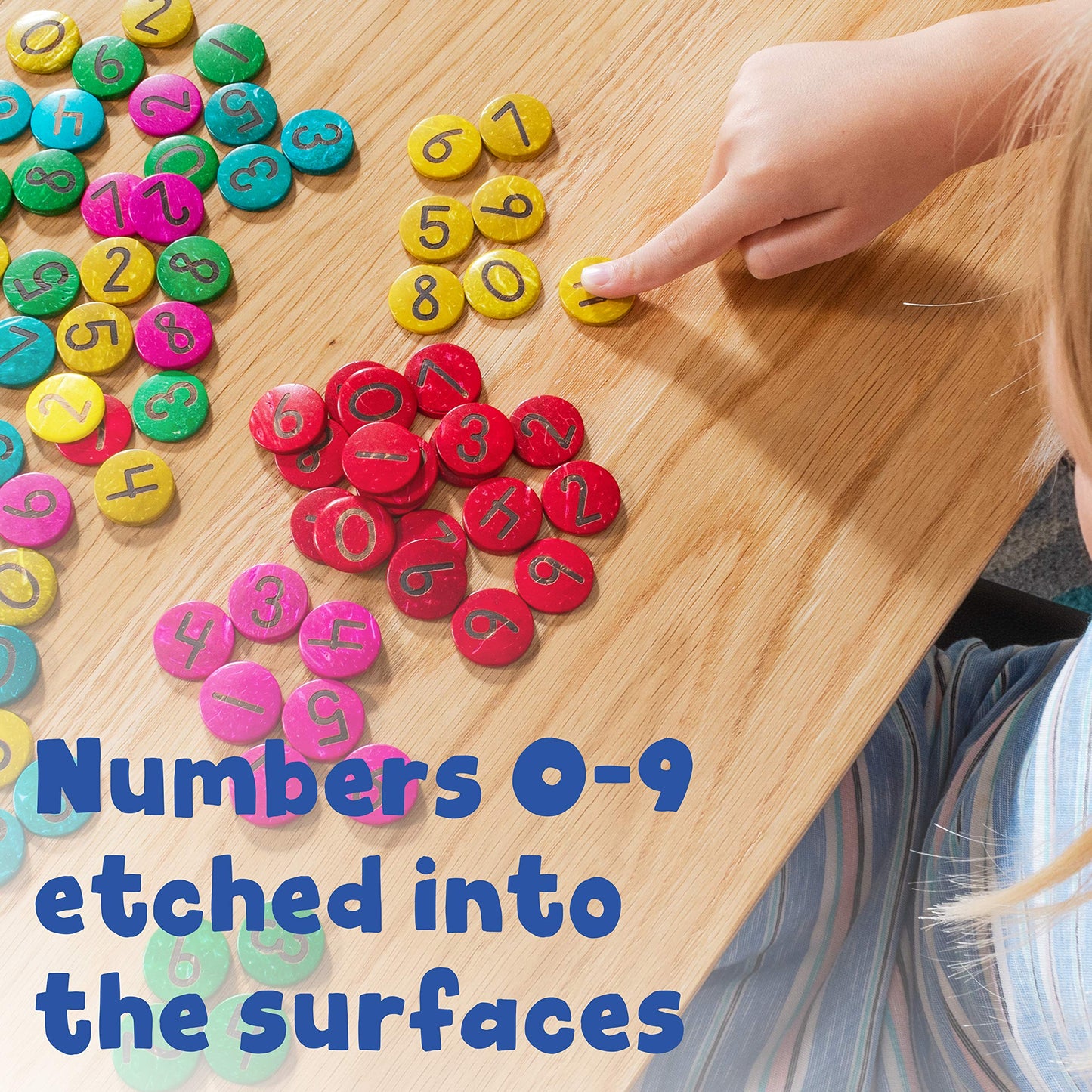 Ready 2 Learn - Ce10006 Coconut Numbers - Set Of 100 - 0-9 - 5 Colors - Natural, Hand Made Counters For Kids - Math Manipulative