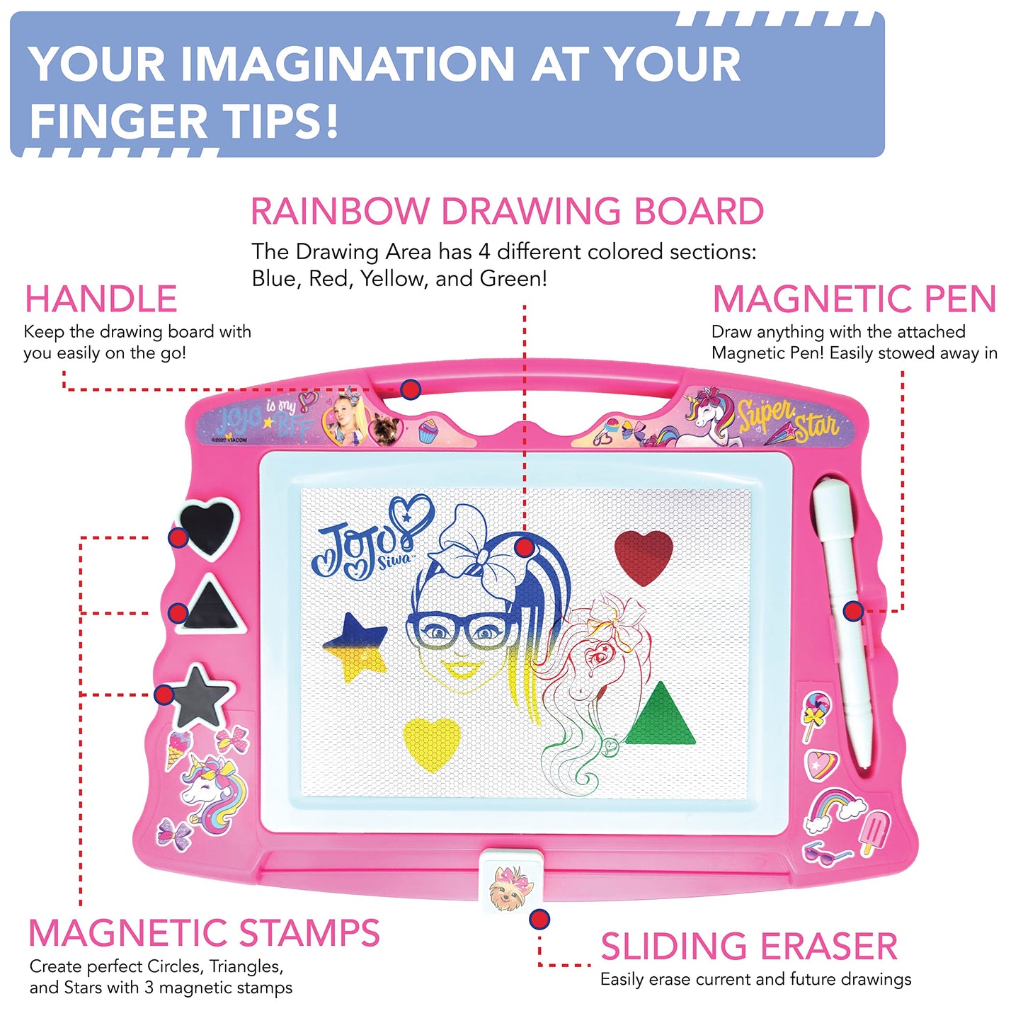 Lollipop Jojo Siwa Magnetic Drawing Board With Stylus And 3 Stamps, For Girls Or Boys