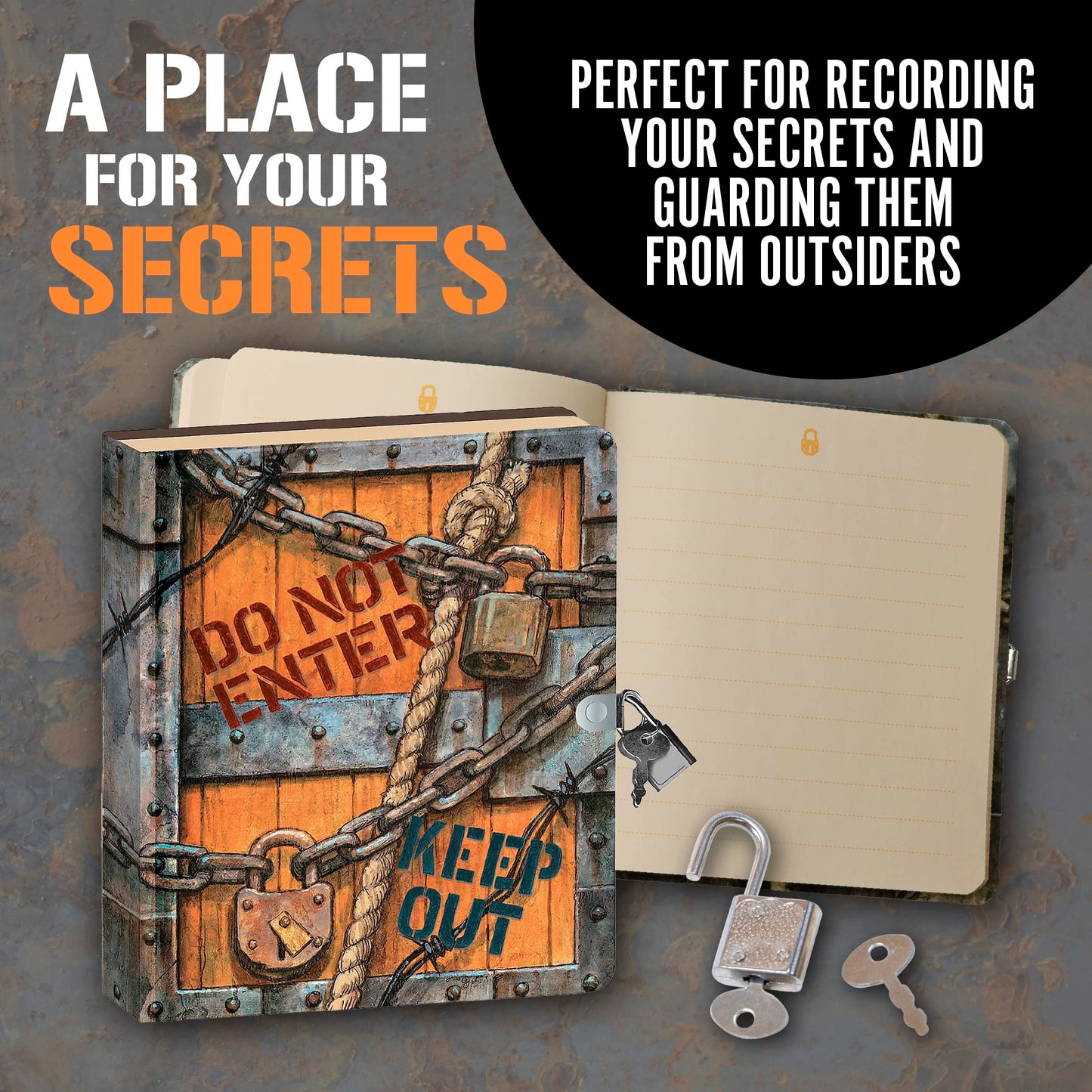 Peaceable Kingdom Keep Out 6.25' Lock And Key, Lined Page Diary For Kids