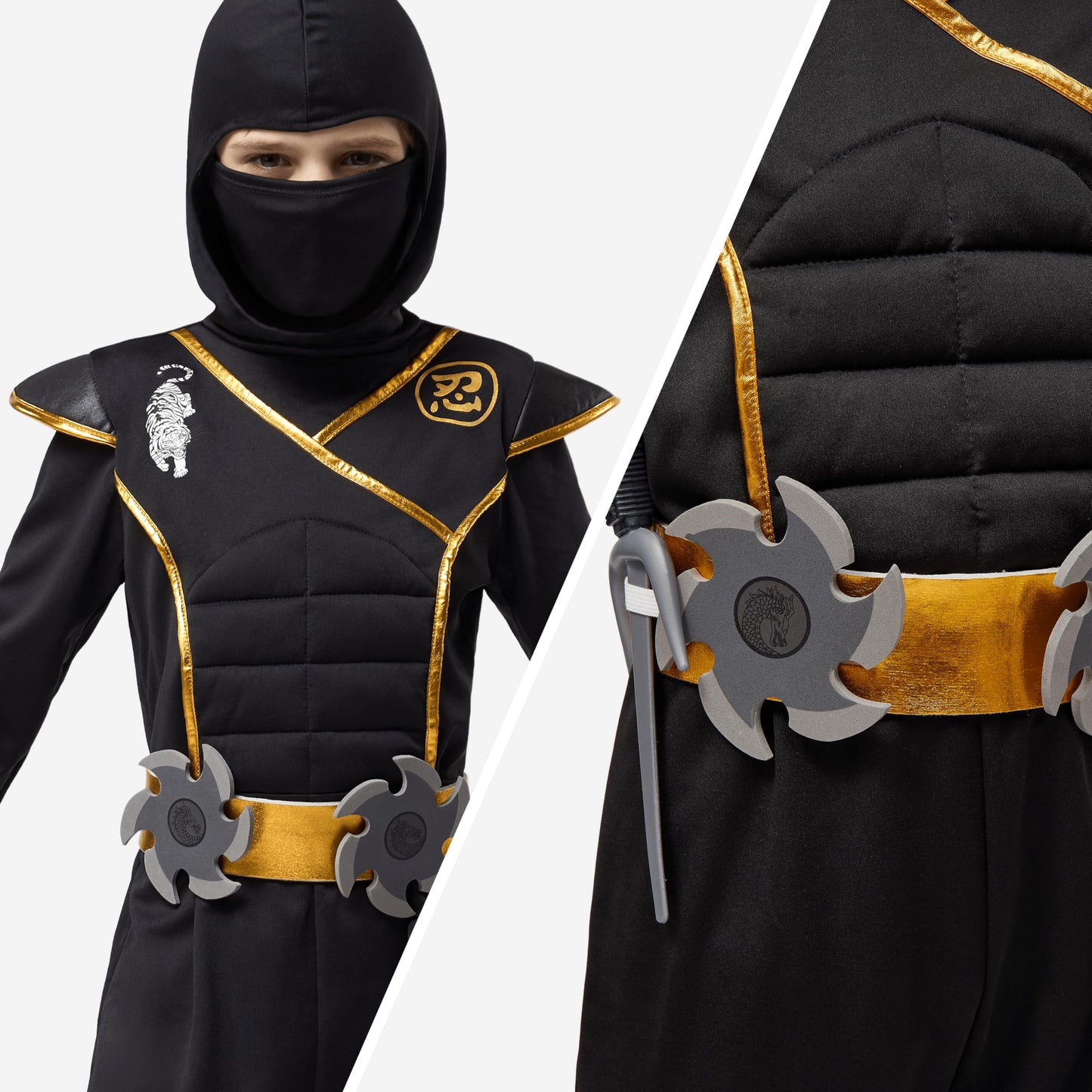Spooktacular Creations Halloween Ninja Costume, Balck Golden Ninja Costume Kids, Ninja Accessories Costume Set, Ninja Dressing U
