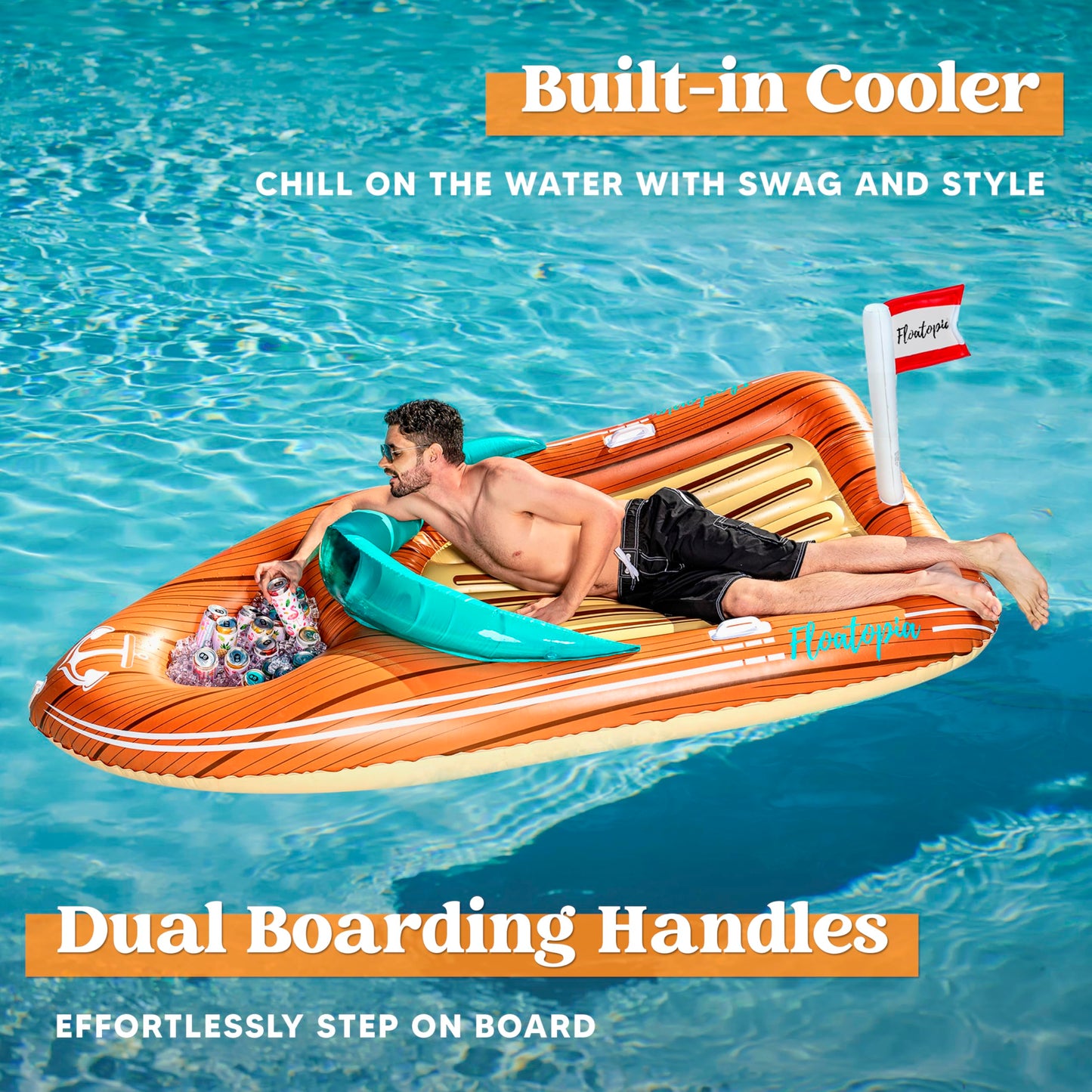 Joyin Giant Boat Pool Float With Cooler - Inflatable Boat Funny Pool Floats Raft With Reinforced Cooler, Lounge Floaties Beach L