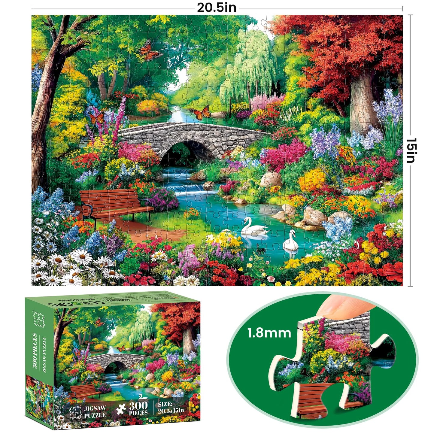 300 Piece Puzzle for mature-themeds Riverside Animal Puzzle for Kids Teen mature-themeds Spring Flower Landscape Jigsaw Puzzle 300 Piece Interlock Perfectly Letter on Back Family Activity Game Nights Gifts 20.5x15 in