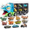 Joyin 13 In 1 Dinosaur Toys For Kids 3-5, Triceraptor Dinosaur Truck With 12 Pull Back Cars, Birthday Gifts Toys For 3 4 5+ Year